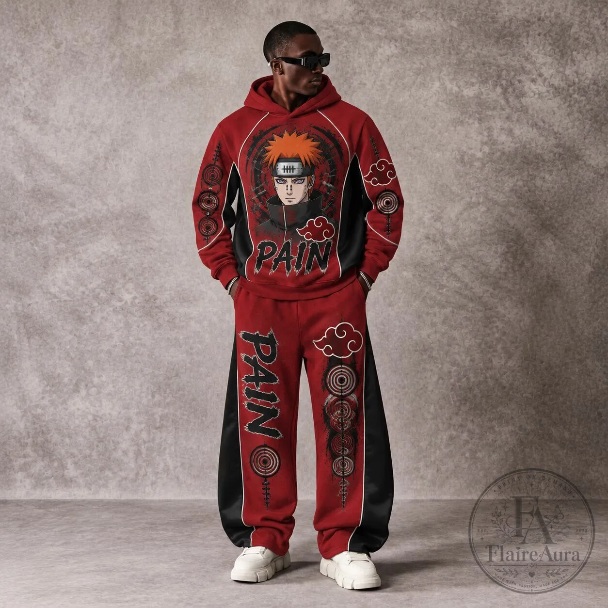 Naruto Pain Akatsuki Anime Character Red and Black Hoodie