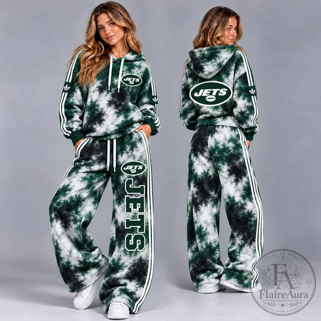 New York Jets Tie-Dye Green and White Striped Hoodie for Women New York Jets Tie-Dye Green and White Striped Hoodie for Women