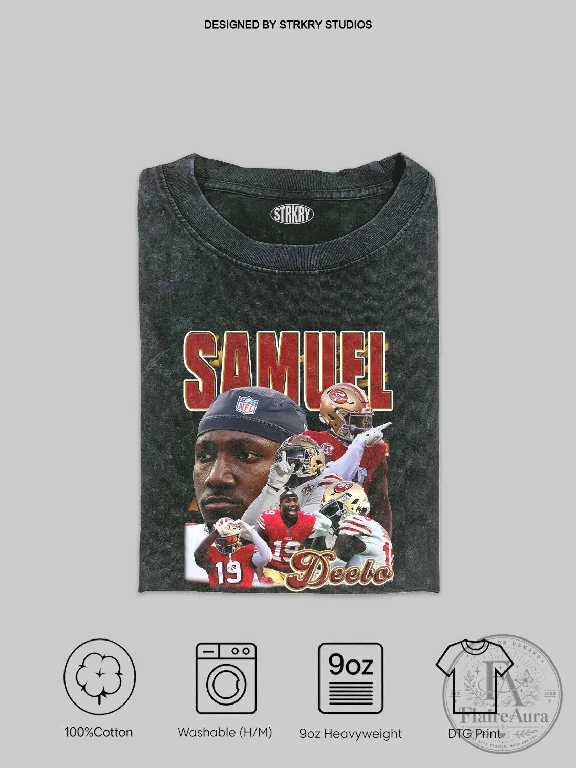 Deebo Samuel Football Player Graphic Design Washed Black T-Shirt