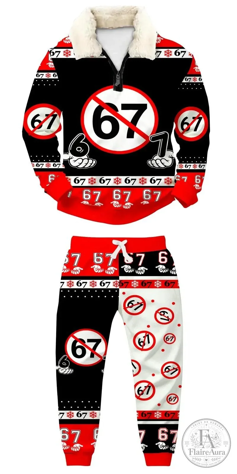Lucky 67th Birthday Ugly Christmas Sweater Quarter Zip Sweatshirt and Sweatpants Set