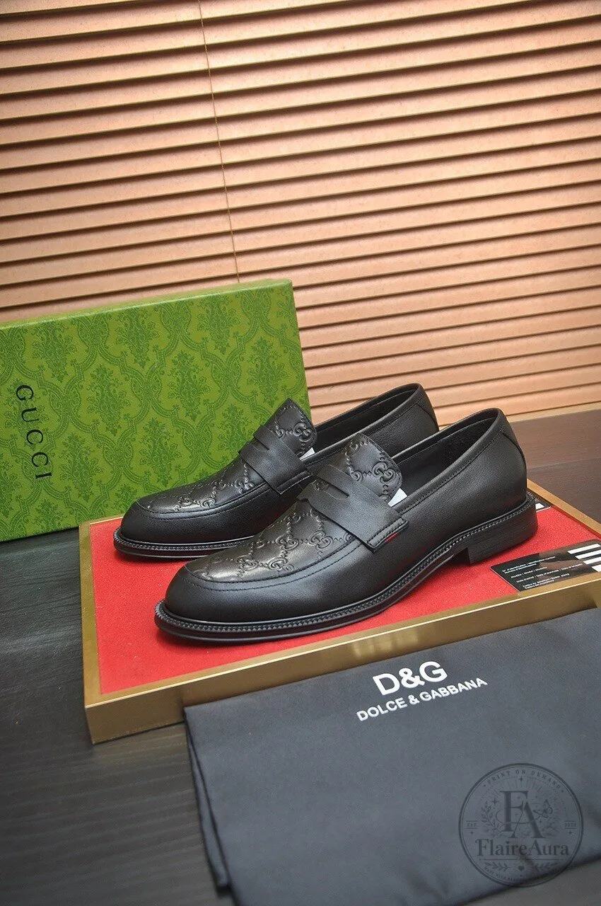 Gucci Black Leather Loafer Dress Shoes