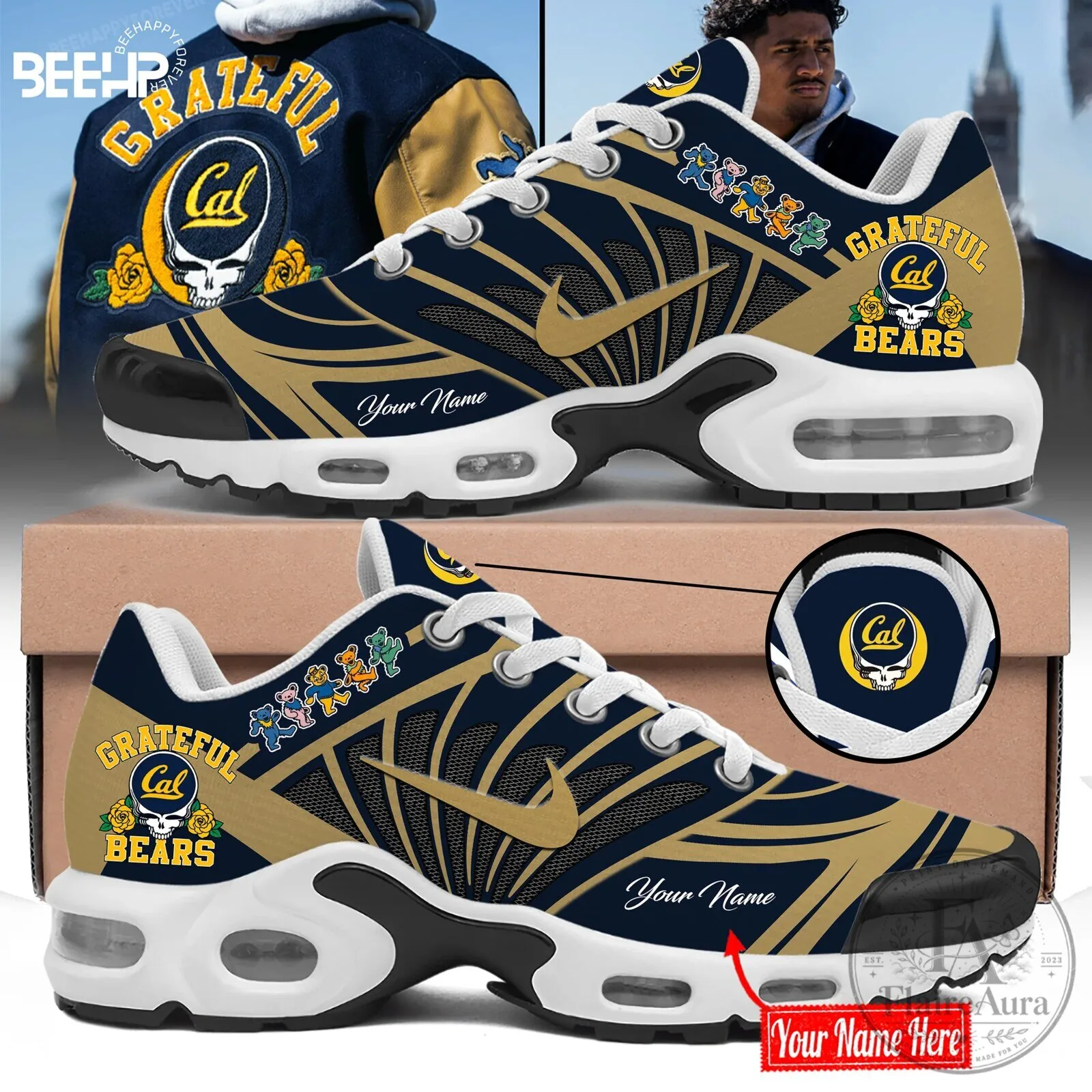Grateful Dead and California Golden Bears Custom Name Running Shoes