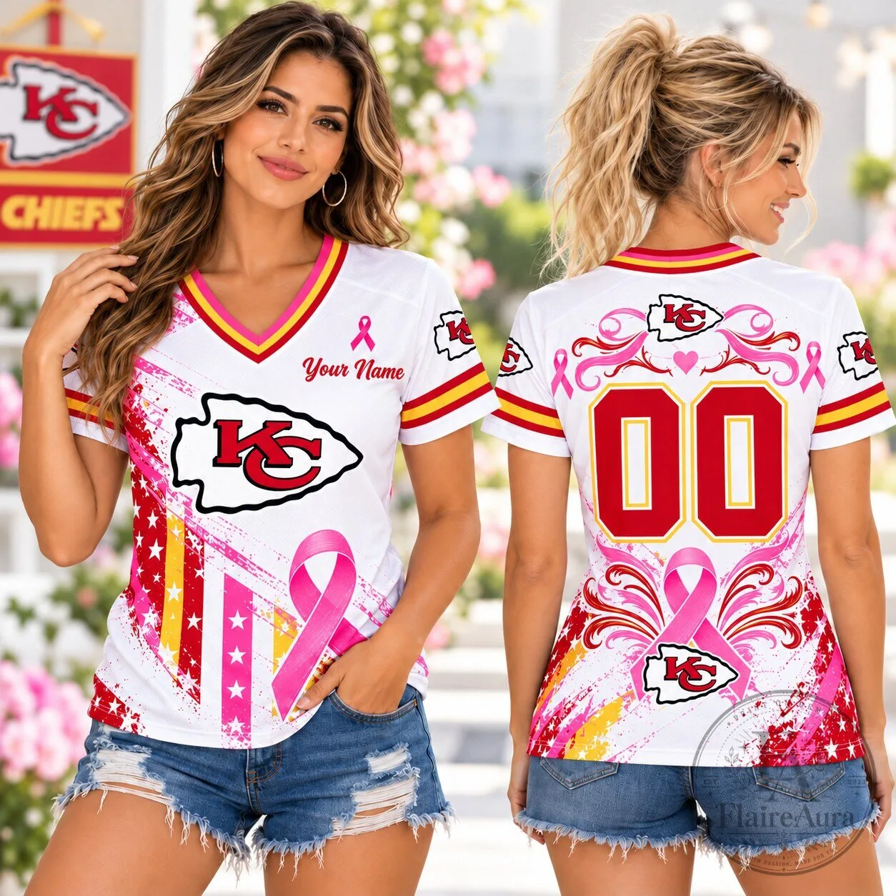 Kansas City Chiefs Pink Ribbon Breast Cancer Awareness Football Jersey