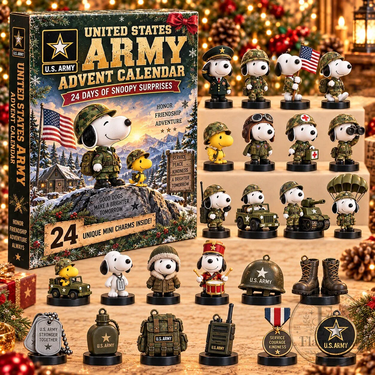 United States Army Snoopy Peanuts Military Christmas Advent Calendar Collectible