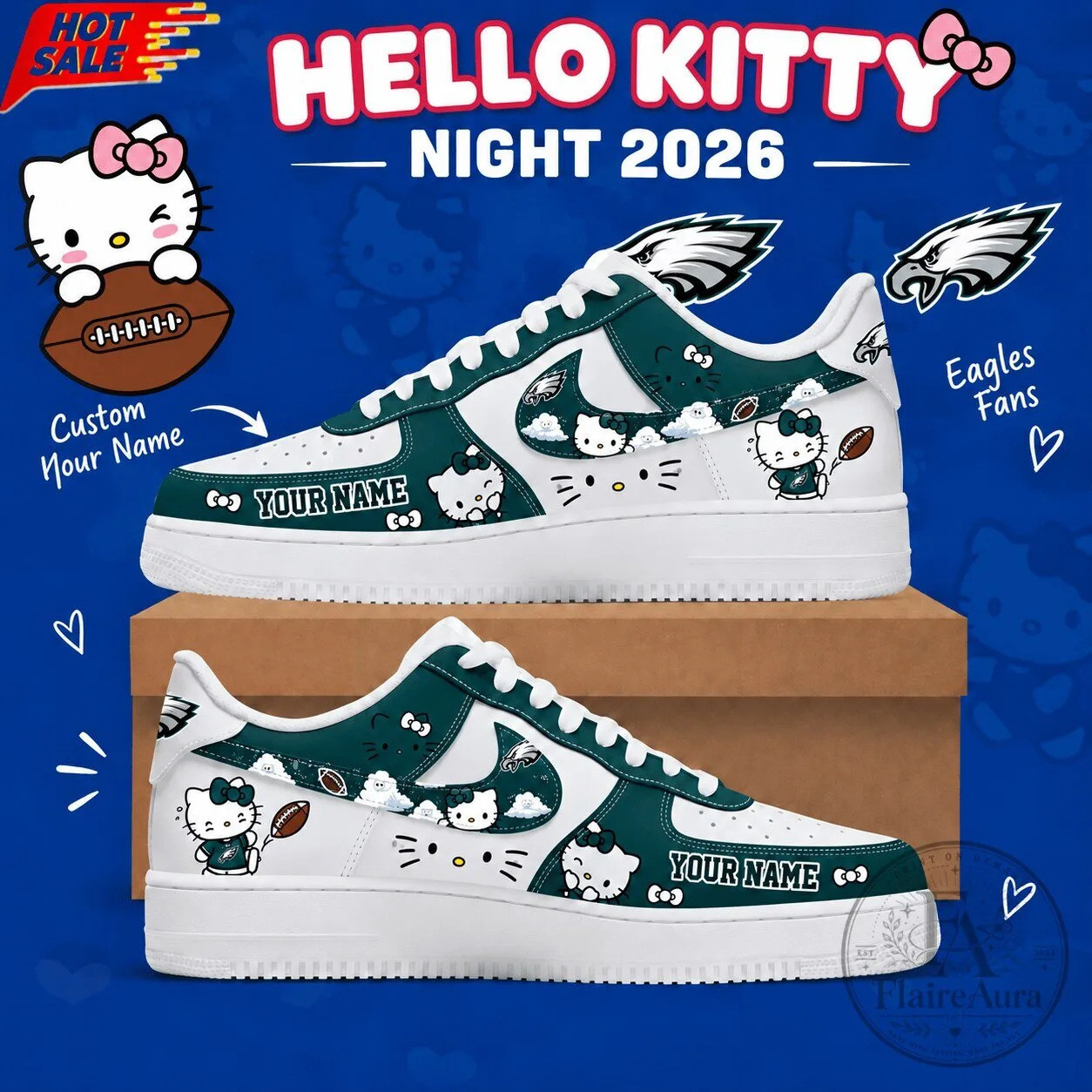 Philadelphia Eagles Hello Kitty Custom Name Low Top Sneakers 1 Philadelphia Eagles Hello Kitty Custom Name Low Top Sneakers