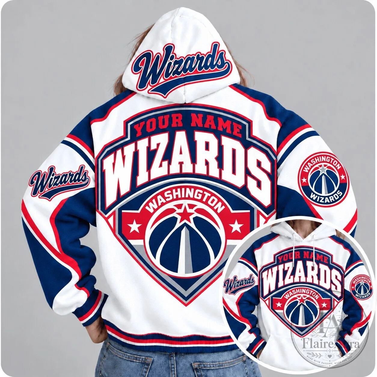 Washington Wizards Custom Name Basketball Fan Pullover Hoodie