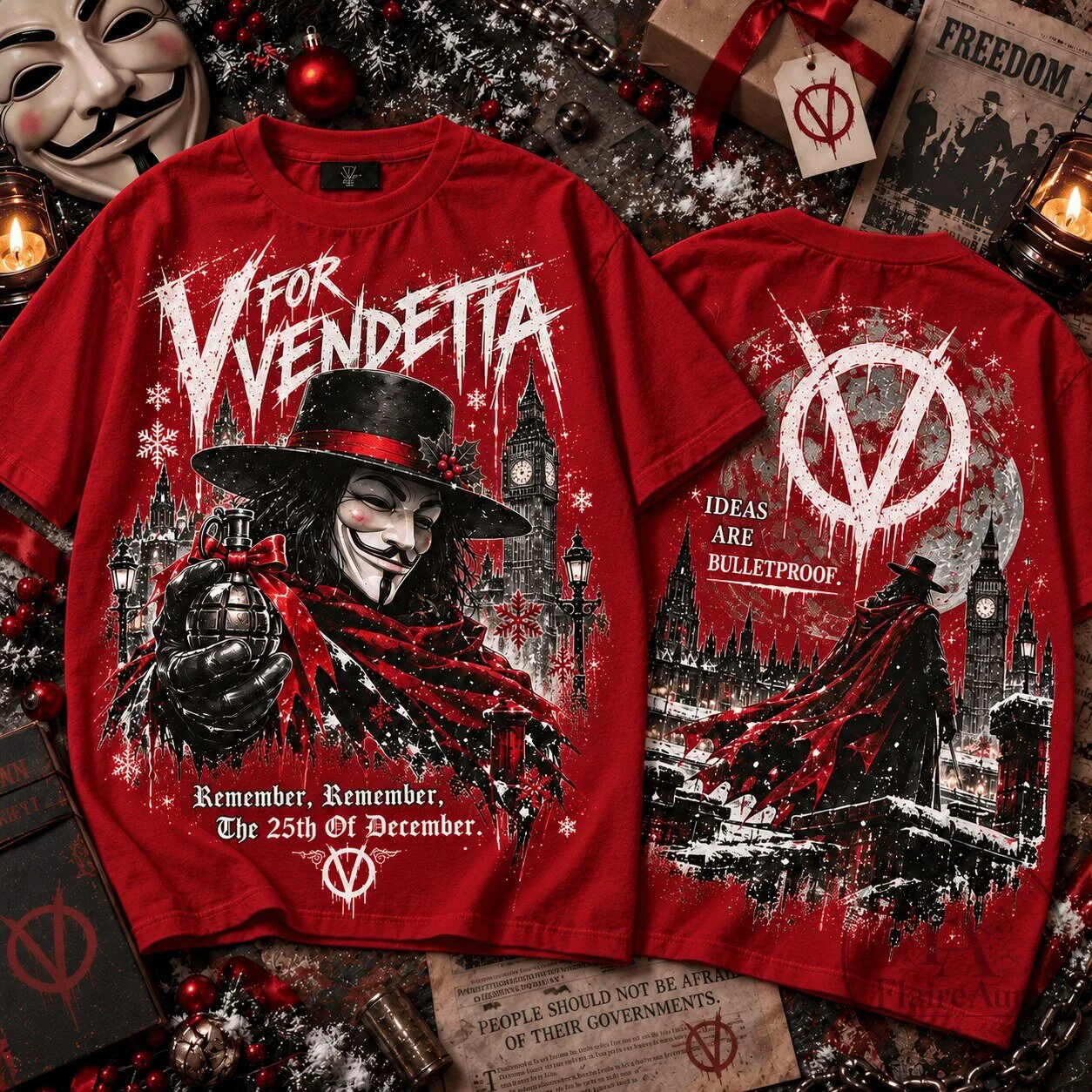 V For Vendetta Remember The Fifth Of November Christmas Movie T-Shirt