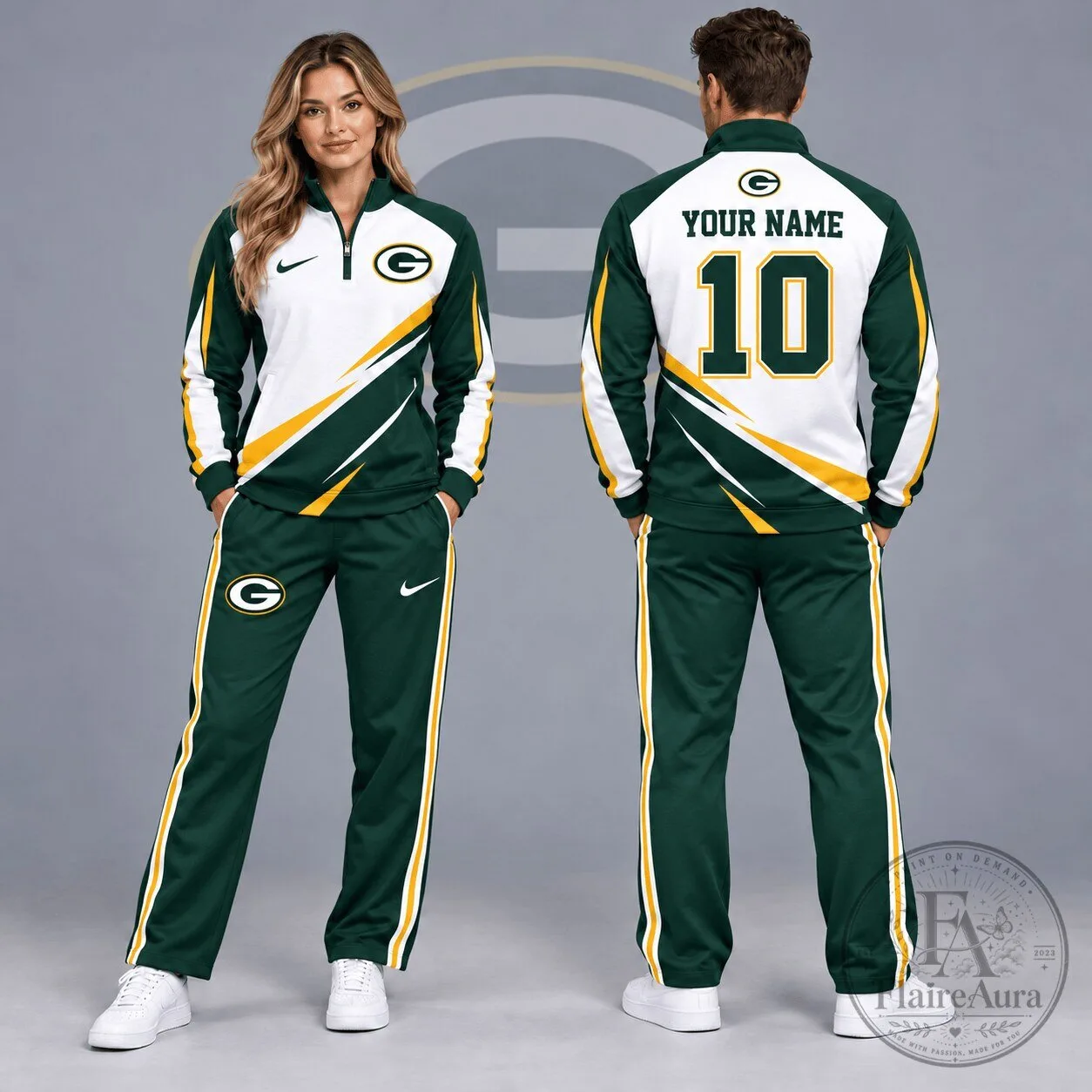 Green Bay Packers Custom Name Number Diagonal Lightning Quarter Zip Pullover Hoodie