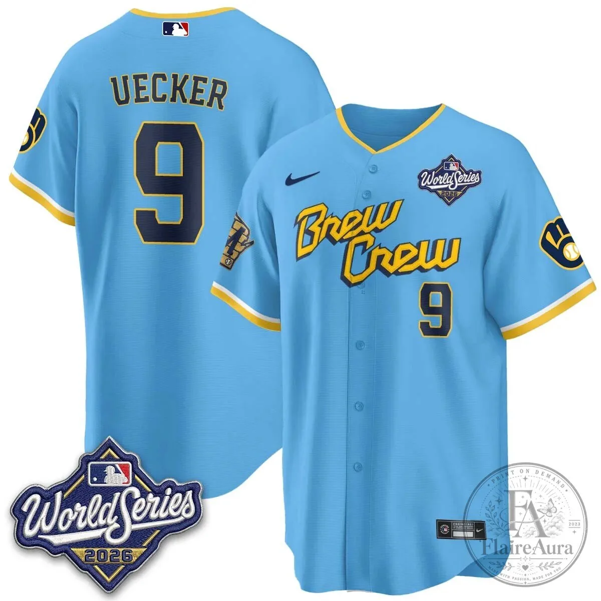 Milwaukee Brewers 2026 World Series Uecker 9 Brew Crew Baseball Jersey