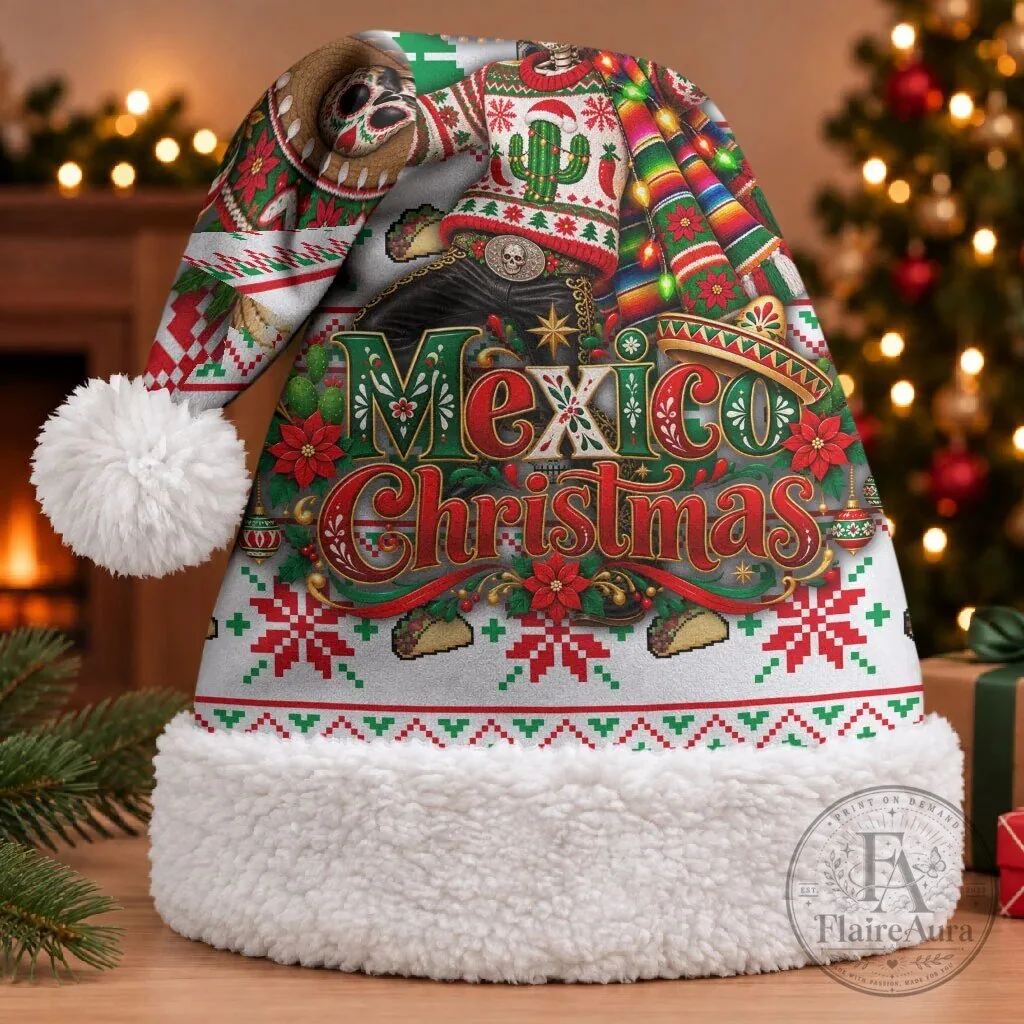 Mexico Christmas Santa Hat Ugly Fair Isle Fiesta Skeleton Sombrero
