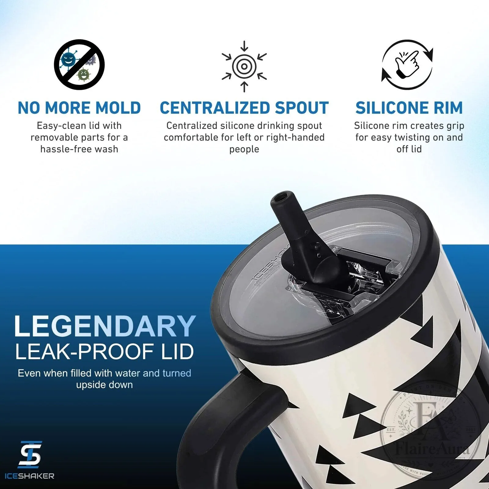 Aztec Pattern Black and White Insulated Stainless Steel Tumbler with Handle 8 Aztec Pattern Black and White Insulated Stainless Steel Tumbler with Handle