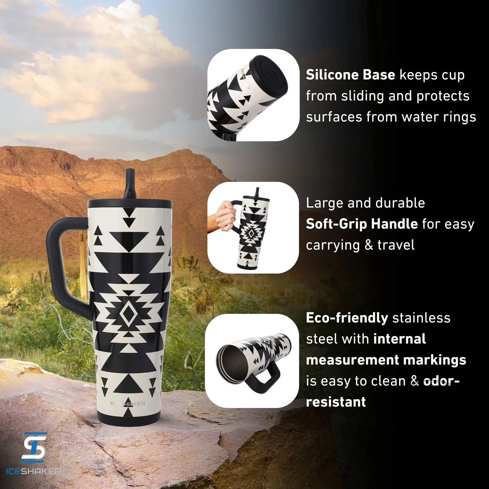 Aztec Pattern Black and White Insulated Stainless Steel Tumbler with Handle 9 Aztec Pattern Black and White Insulated Stainless Steel Tumbler with Handle