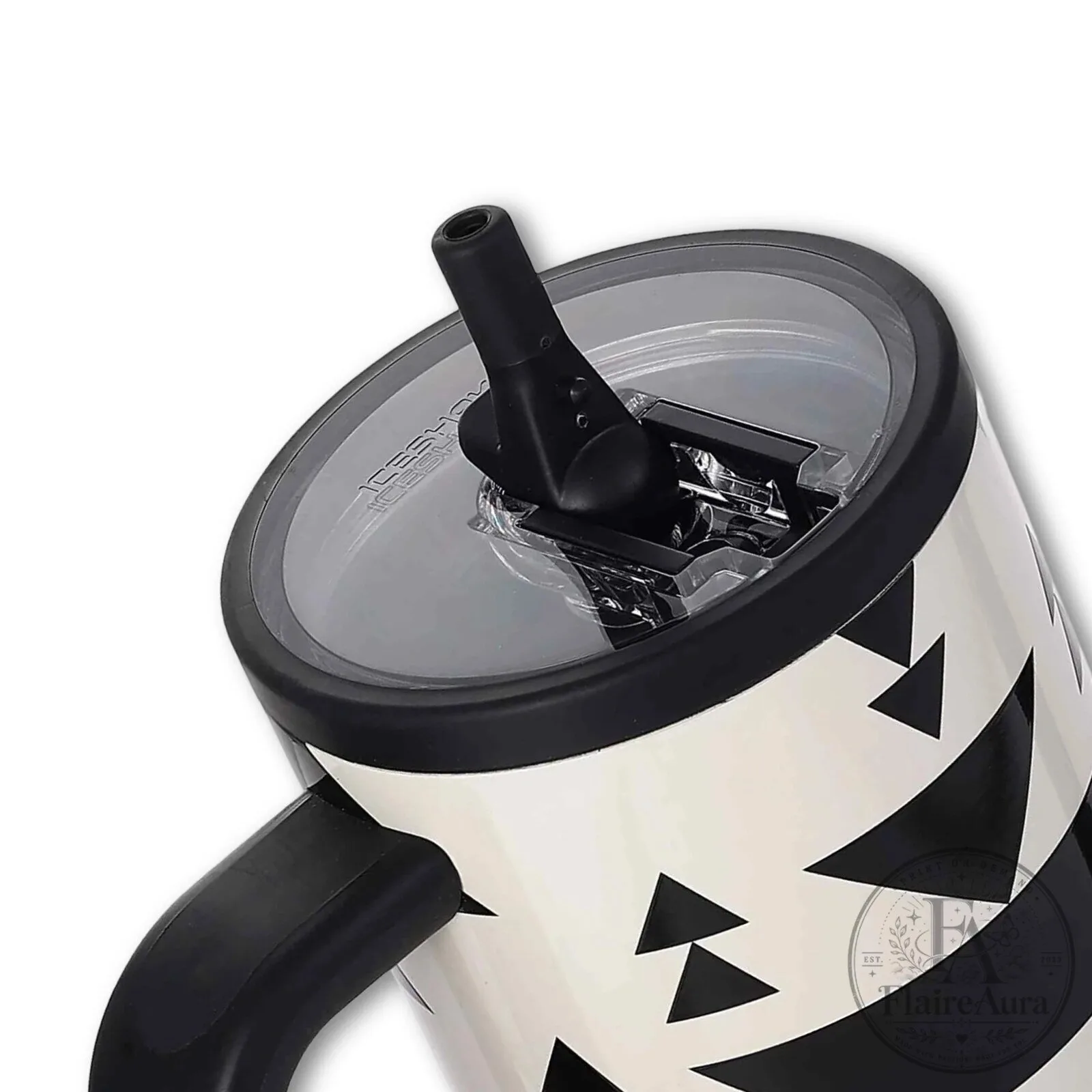 Aztec Pattern Black and White Insulated Stainless Steel Tumbler with Handle 12 Aztec Pattern Black and White Insulated Stainless Steel Tumbler with Handle