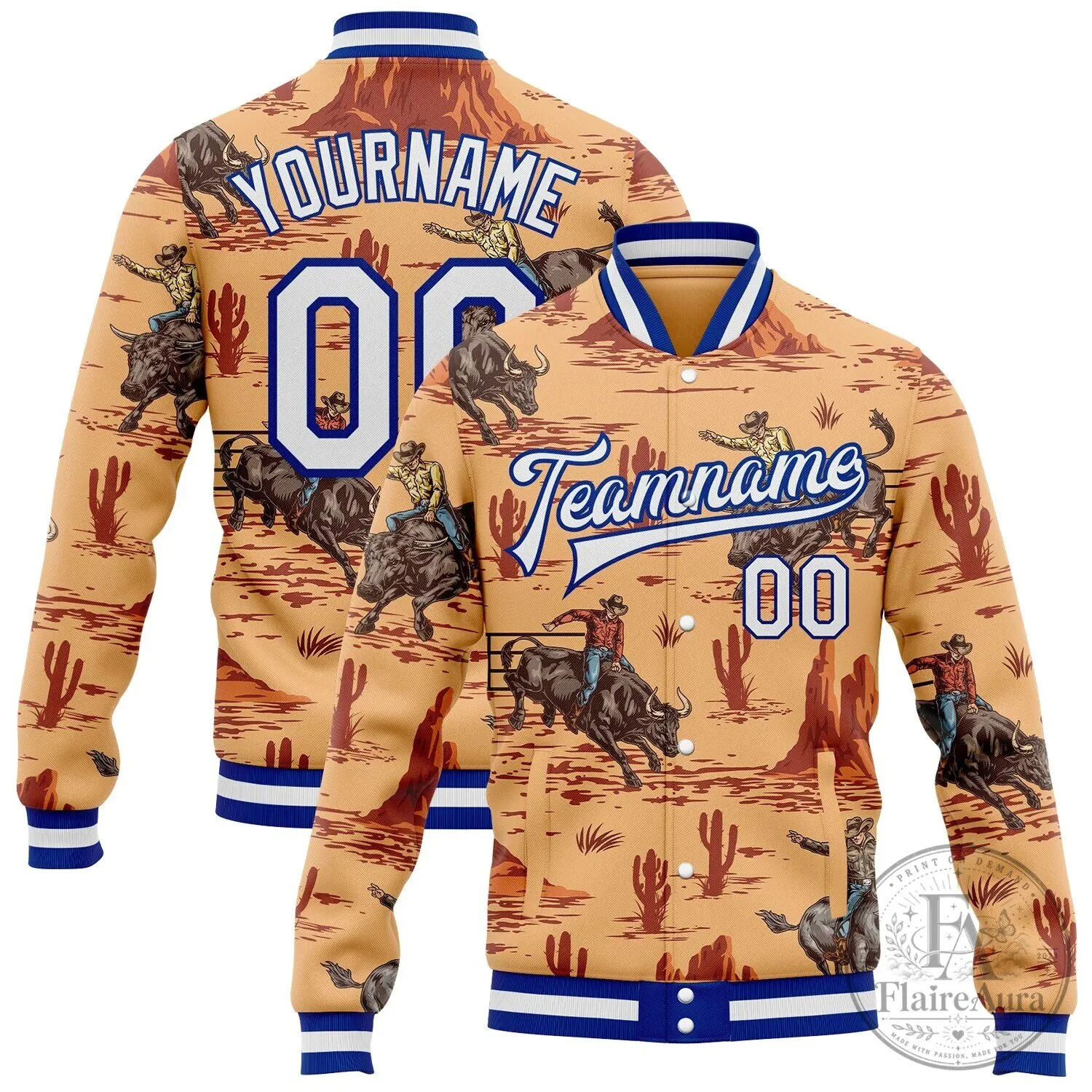 Custom Wild West Rodeo Cowboy Bull Riding Desert Cactus Bomber Jacket