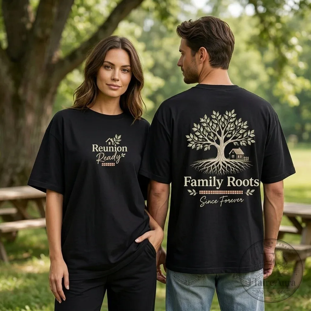 Family Reunion Ready Tree Design Black Short Sleeve T-Shirt