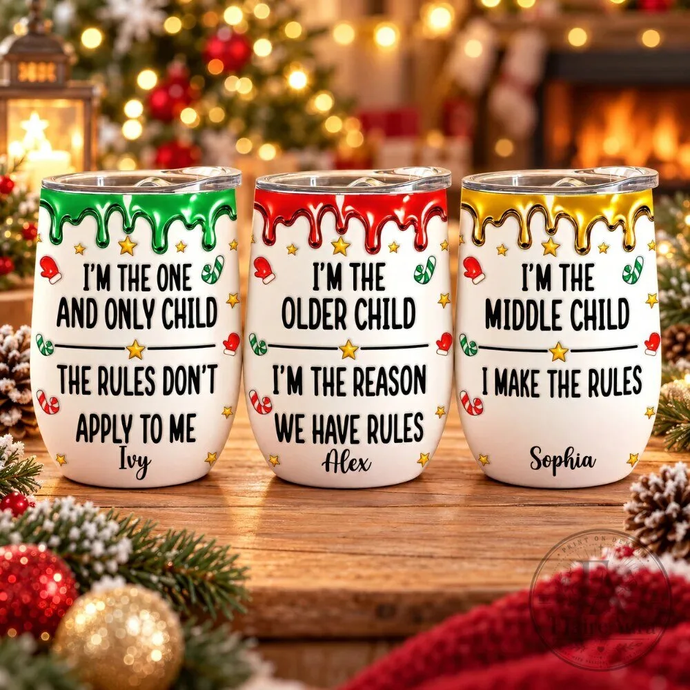 Personalized Christmas Sibling Rules Funny Holiday Wine Tumbler