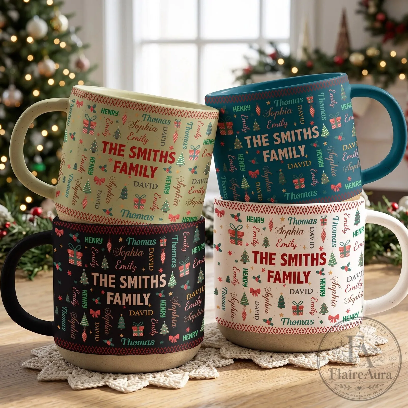Personalized Christmas Family Name Word Art Coffee Mug