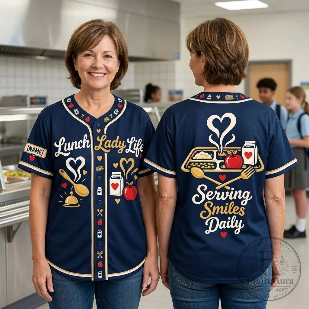 Personalized Lunch Lady Life Serving Smiles Daily Baseball Jersey