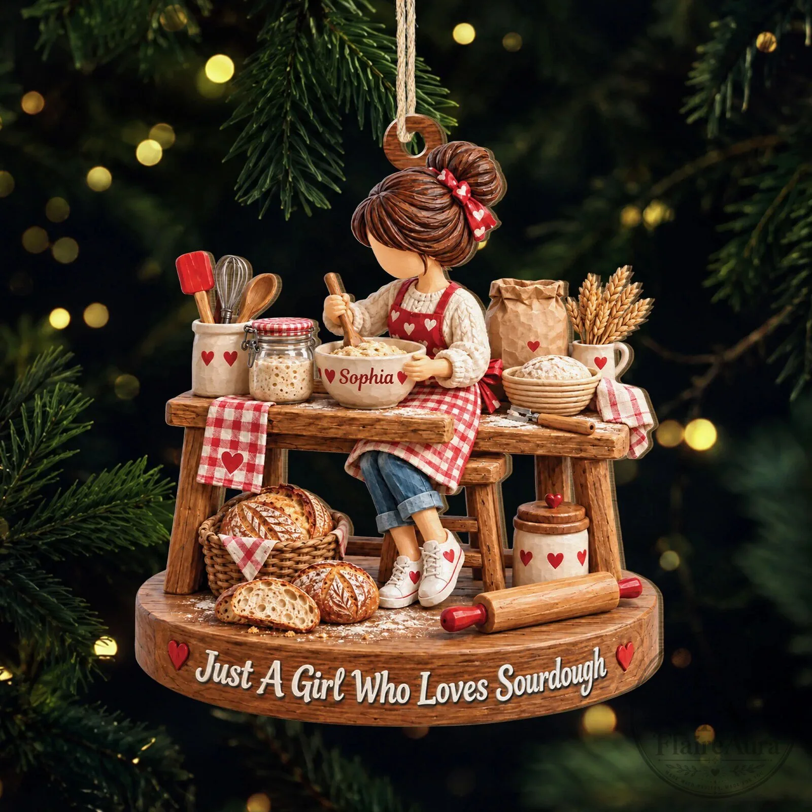 Personalized Sourdough Baker Girl Christmas Tree Ornament
