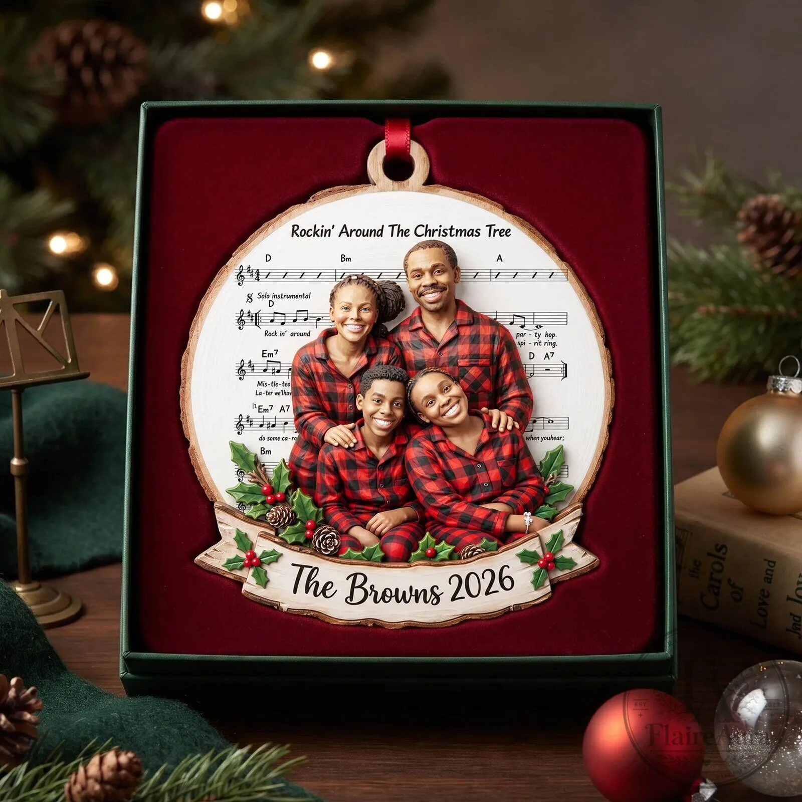 Personalized Family Photo Rockin' Around The Christmas Tree Ornament