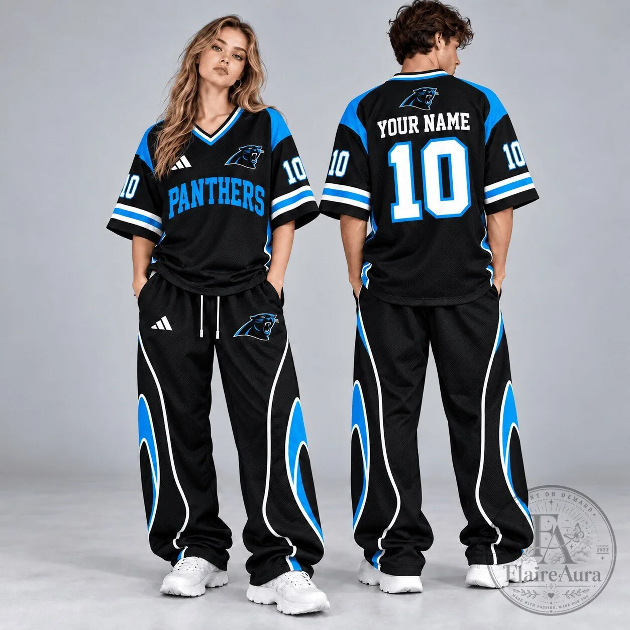 Carolina Panthers Black and Blue Custom Name and Number Football Jersey