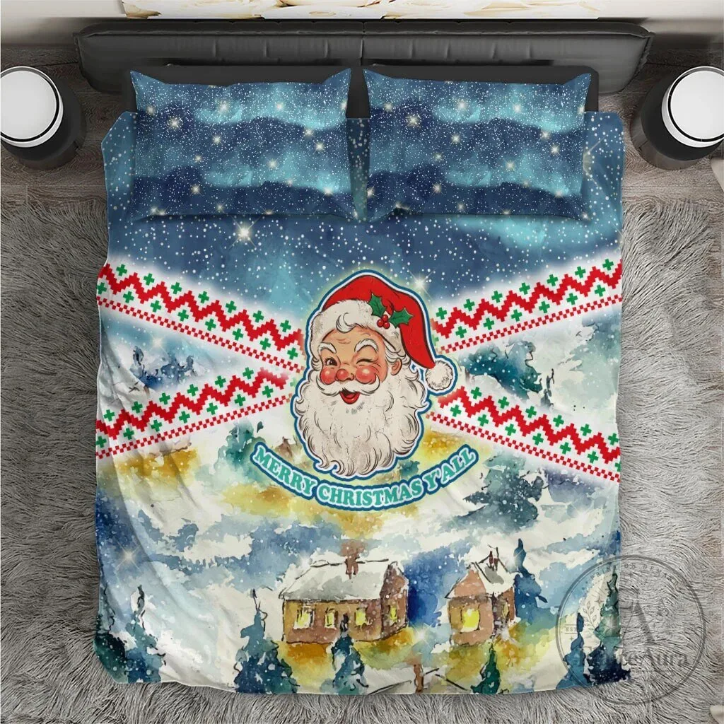 Merry Christmas Y'all Santa Claus Winter Wonderland Bedding Set