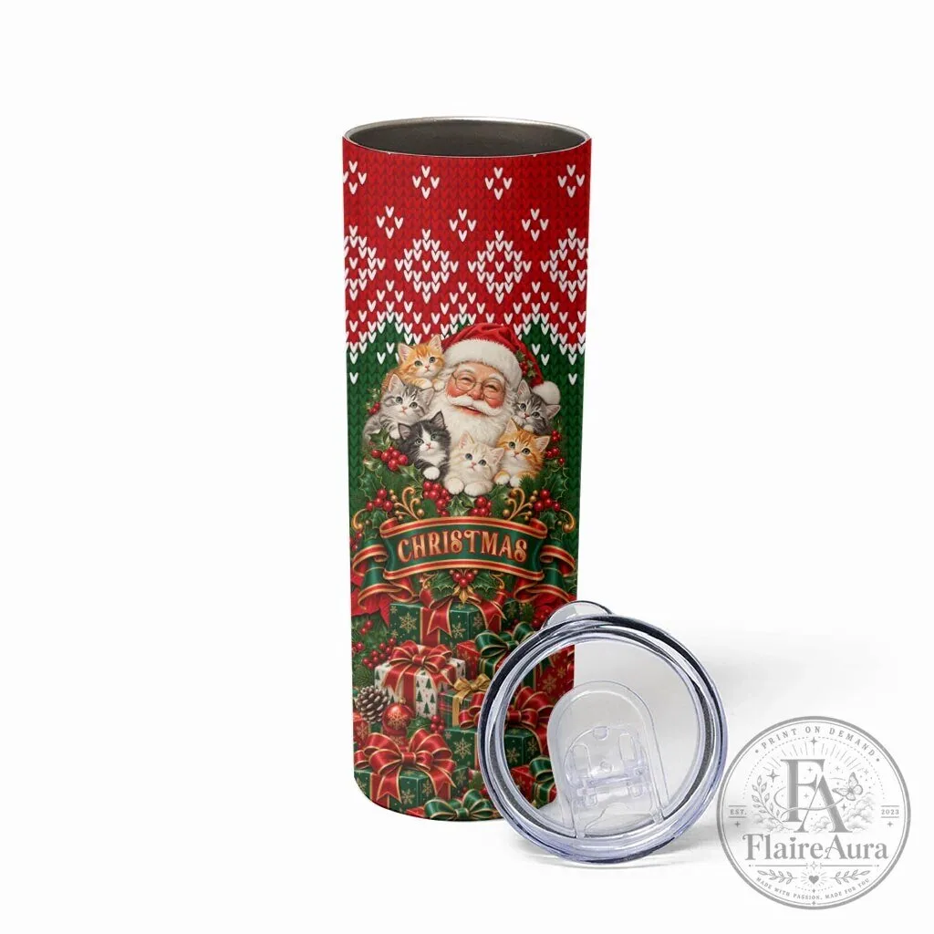 Personalized Santa Claus Kittens Christmas Skinny Tumbler for Cat Lovers 6 Personalized Santa Claus Kittens Christmas Skinny Tumbler for Cat Lovers