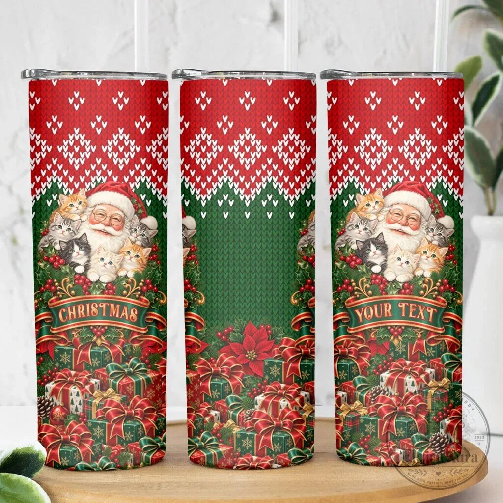 Personalized Santa Claus Kittens Christmas Skinny Tumbler for Cat Lovers 8 Personalized Santa Claus Kittens Christmas Skinny Tumbler for Cat Lovers