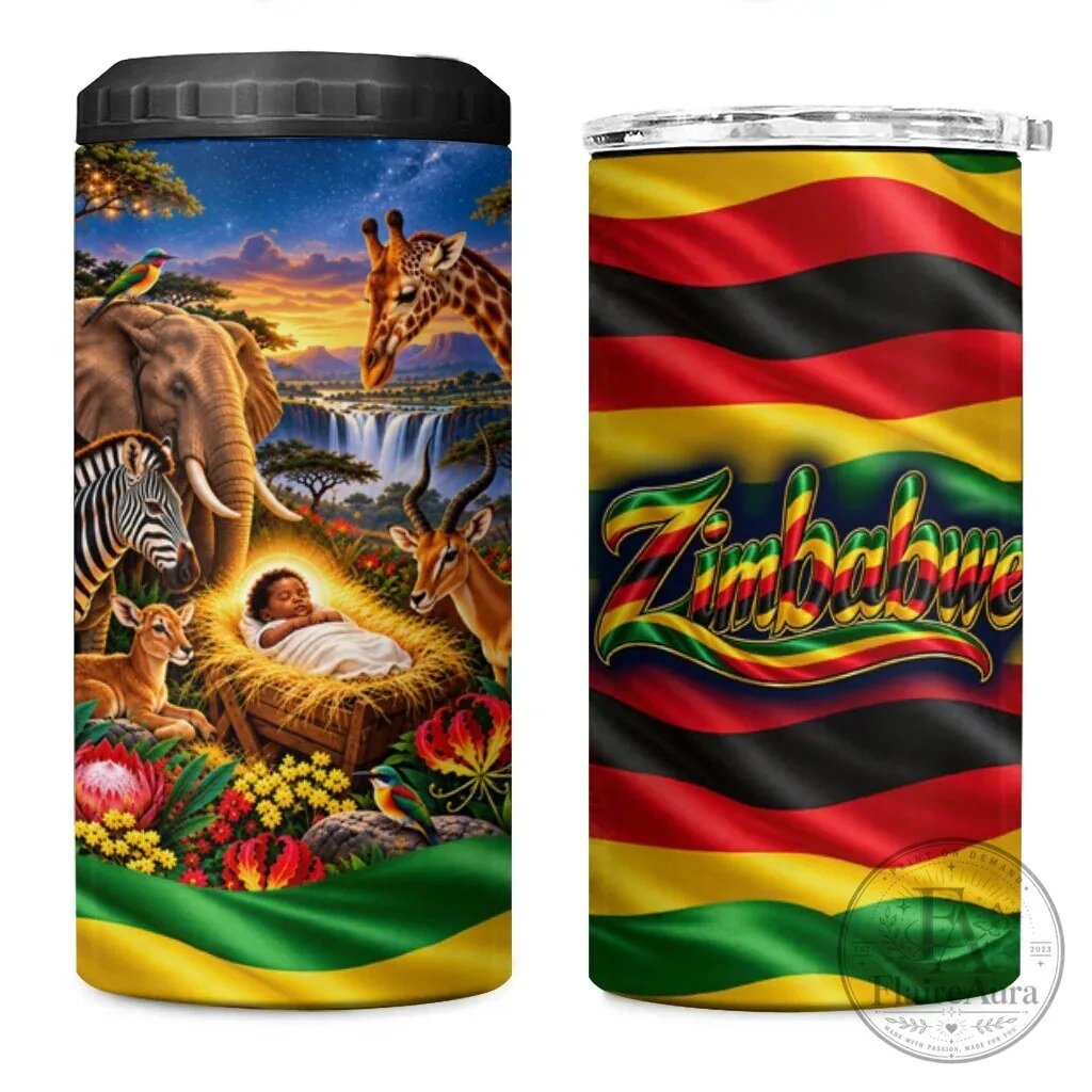 Zimbabwe Christmas Holy Family African Safari Wildlife Nativity Scene Can Cooler