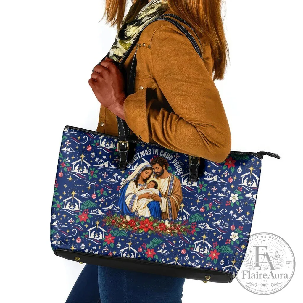 Cape Verde Christmas Nativity Scene Leather Tote Bag for Women