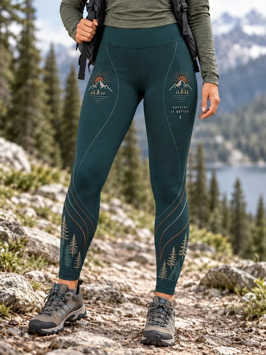 Women's Outdoor Mountain Trail Hiking Leggings with Outside Is Better Print