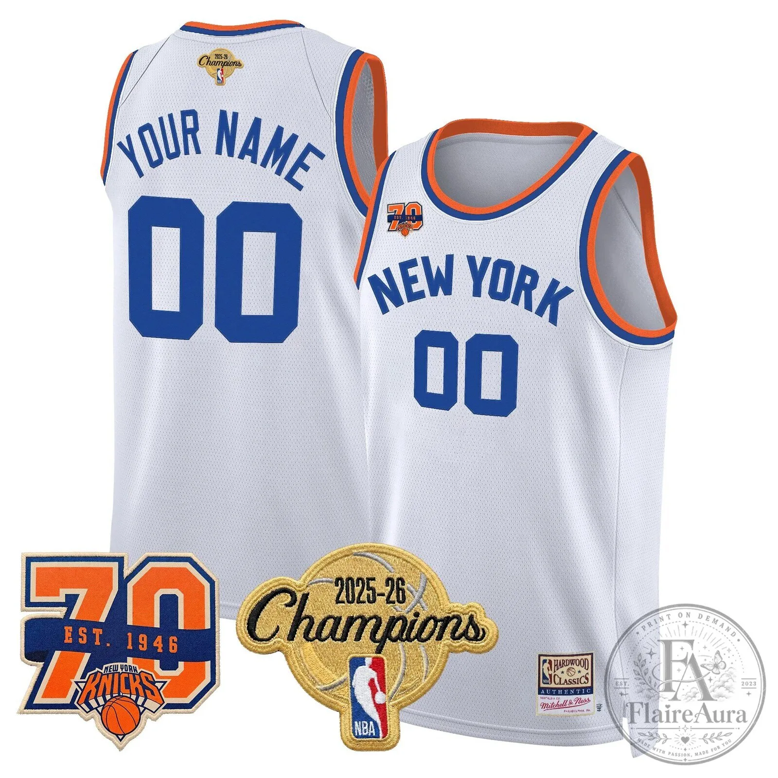 Custom Basketball Jersey for 2025-26 Champions, New York Knicks