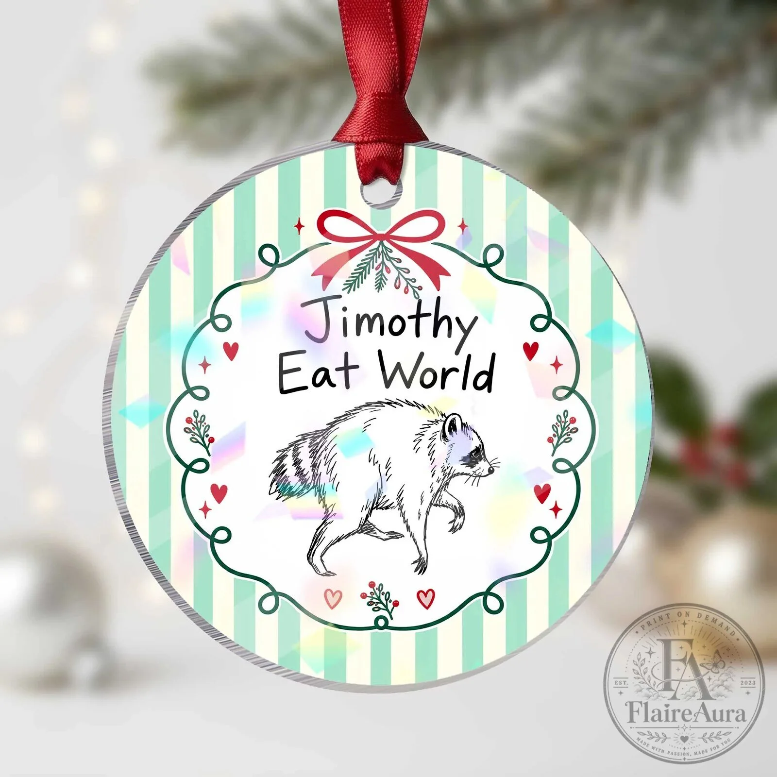 Jimothy Eat World Raccoon Funny Music Parody Christmas Ornament