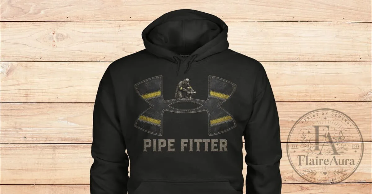 Pipe Fitter Under Armour Style Logo Thin Yellow Line Hoodie