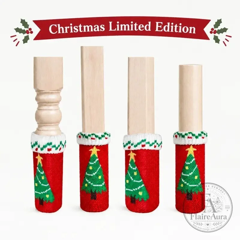 Christmas Tree Knitted Chair Leg Covers Floor Protectors Set of Four