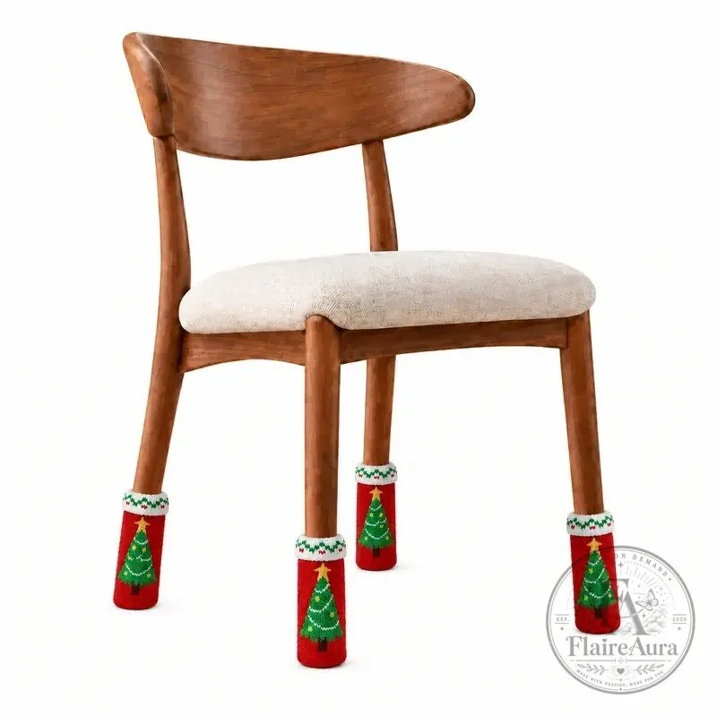 Christmas Tree Knitted Chair Leg Covers Floor Protectors Set of Four 13 Christmas Tree Knitted Chair Leg Covers Floor Protectors Set of Four