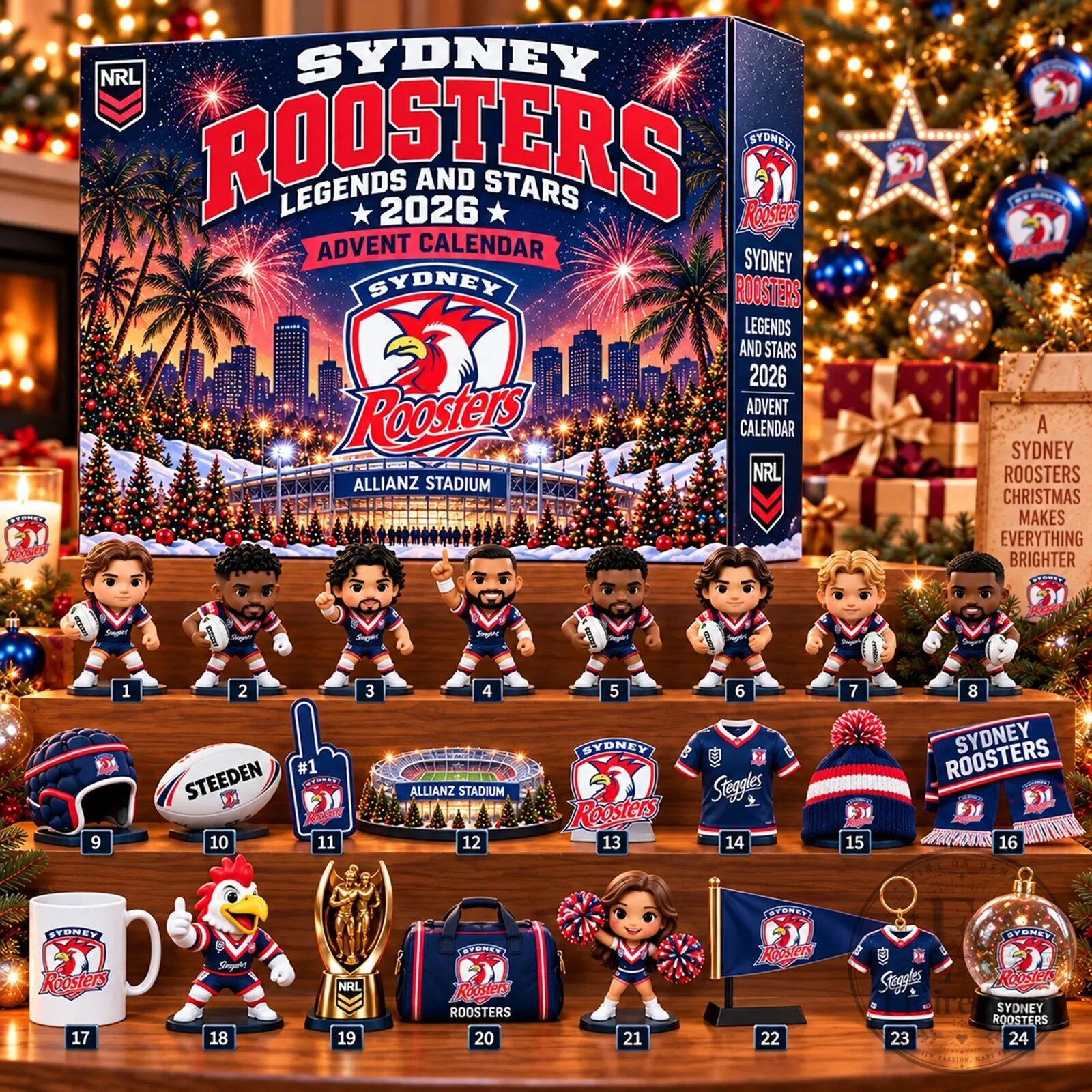 2026 Christmas Advent Calendar 2D featuring Sydney Roosters Legends and Stars