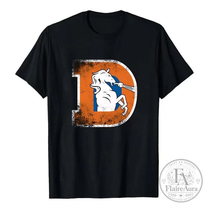 Denver Broncos Vintage Distressed Logo Football T-Shirt