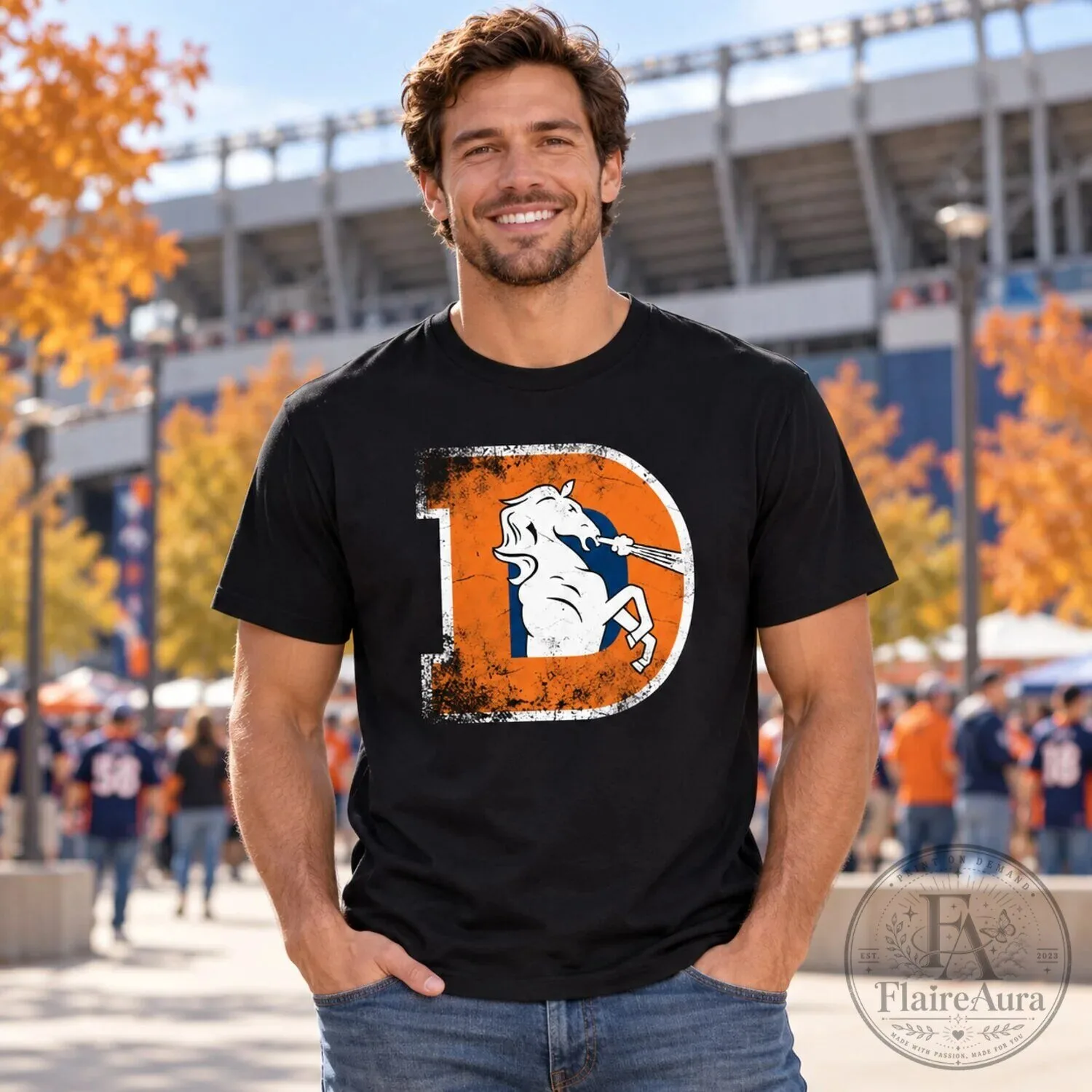 Denver Broncos Vintage Distressed Logo Football T-Shirt 9 Denver Broncos Vintage Distressed Logo Football T-Shirt