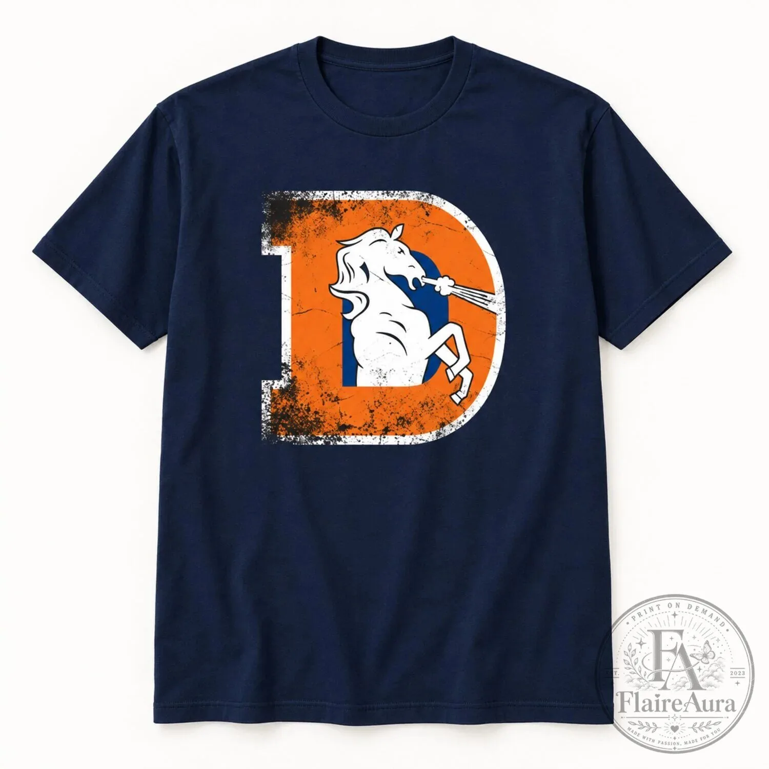 Denver Broncos Vintage Distressed Logo Football T-Shirt 14 Denver Broncos Vintage Distressed Logo Football T-Shirt