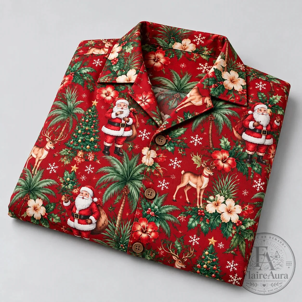 Vintage Santa Claus Tropical Christmas Hawaiian Shirt for Men and Women