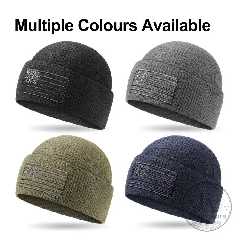 American Flag Embroidered Waffle Knit Beanie Hat for Men and Women