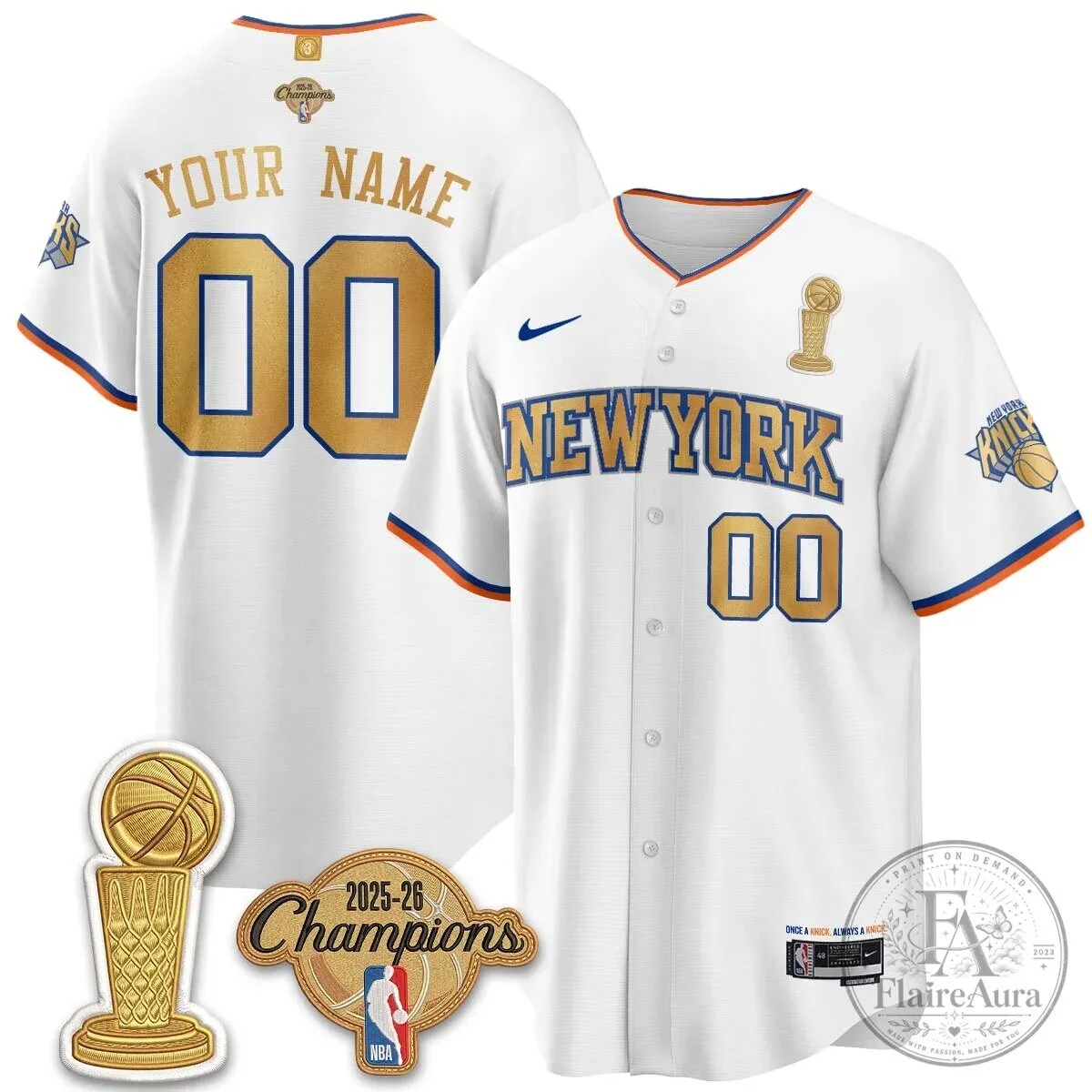New York Knicks Champions Night Custom Baseball Jersey with Stitched Numbers