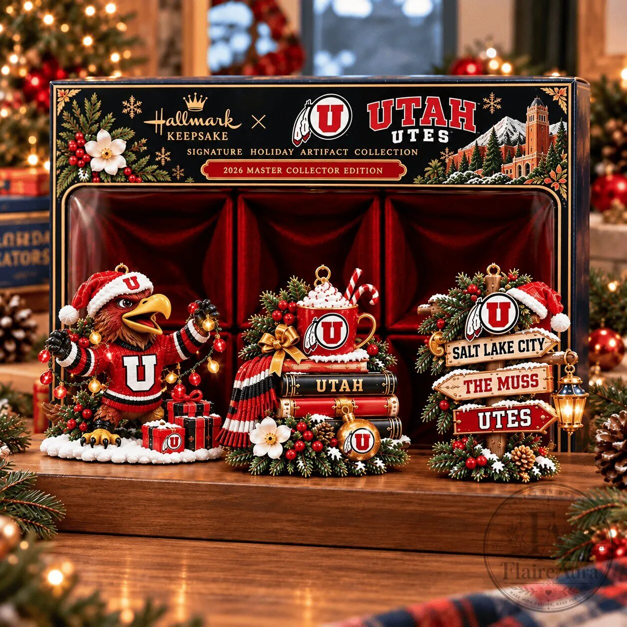 Utah Utes NCAA College Football Christmas Holiday Ornament Set
