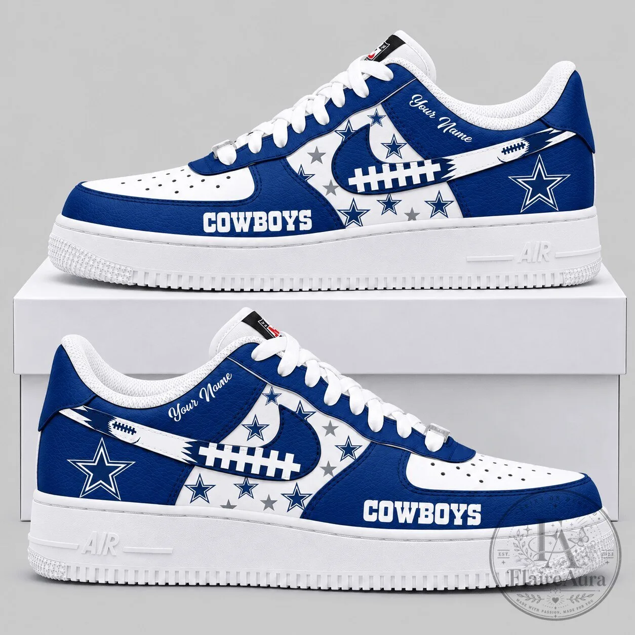 Dallas Cowboys Custom Name Football Team White Blue Low Top Sneakers
