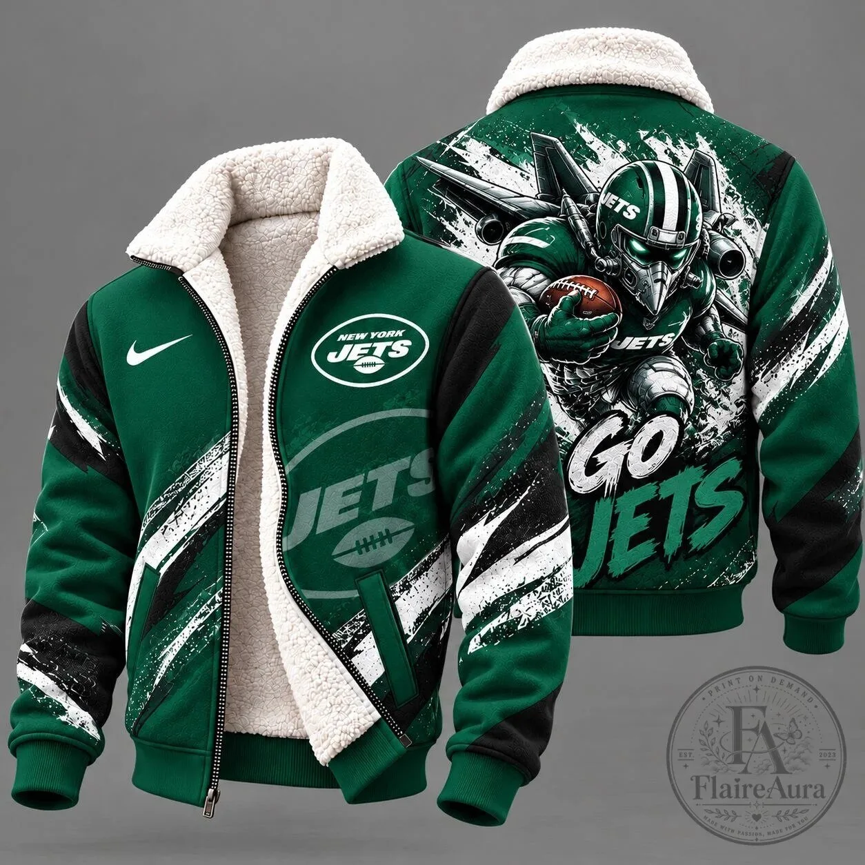 New York Jets American Football Team Sherpa Lined Fleece Jacket