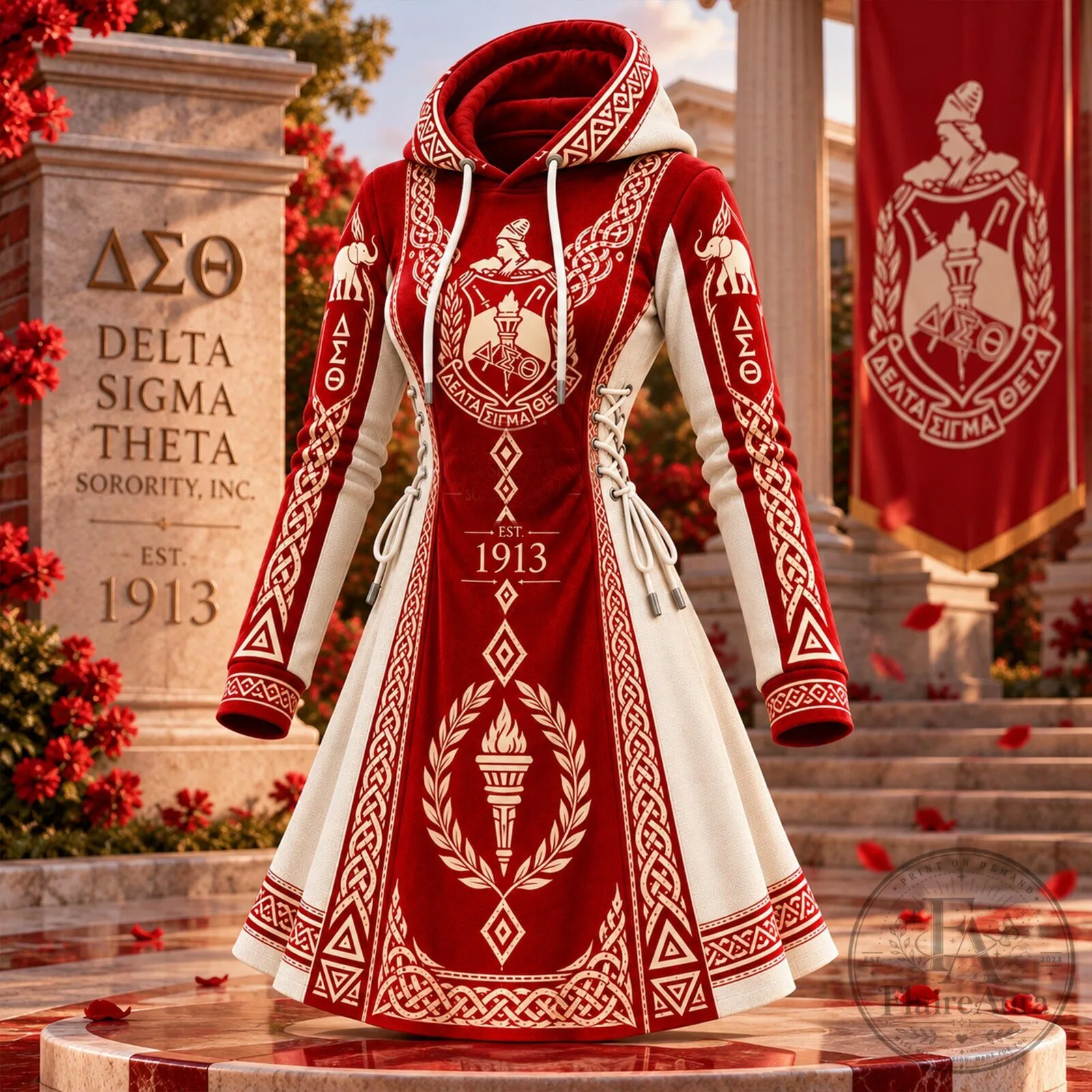 Delta Sigma Theta Sorority Est 1913 Red and White Hoodie Dress