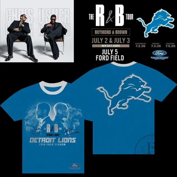 Usher Raymond and Chris Brown The R&B Tour Detroit Lions T-Shirt