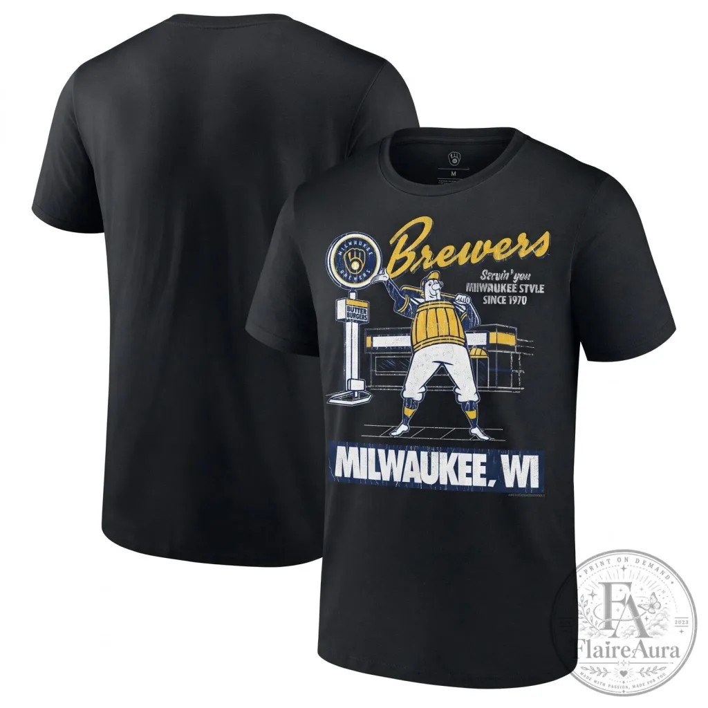 Milwaukee Brewers Servin' You Since 1970 Baseball Team Black T-Shirt Milwaukee Brewers Servin' You Since 1970 Baseball Team Black T-Shirt