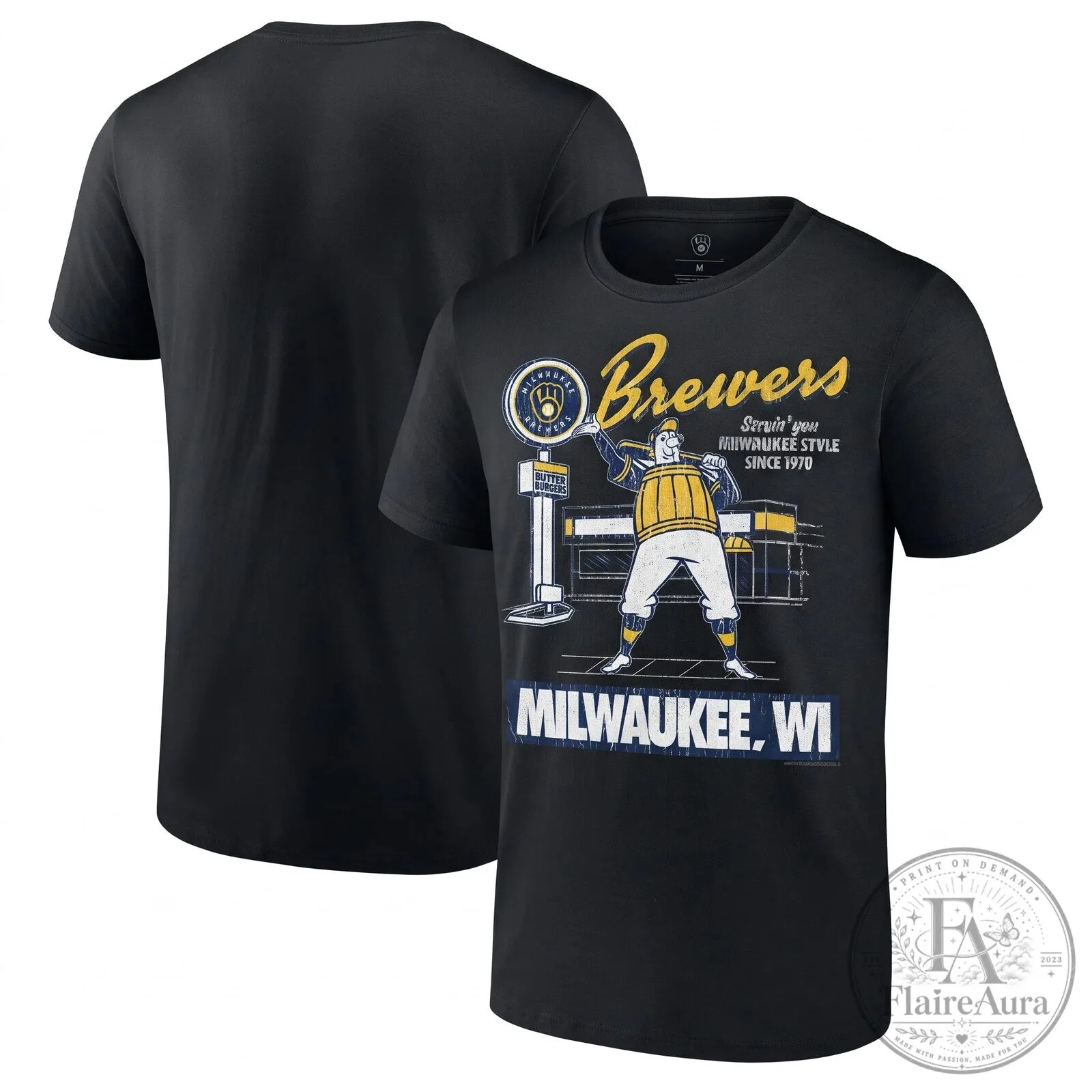 Milwaukee Brewers Servin' You Since 1970 Baseball Team Black T-Shirt